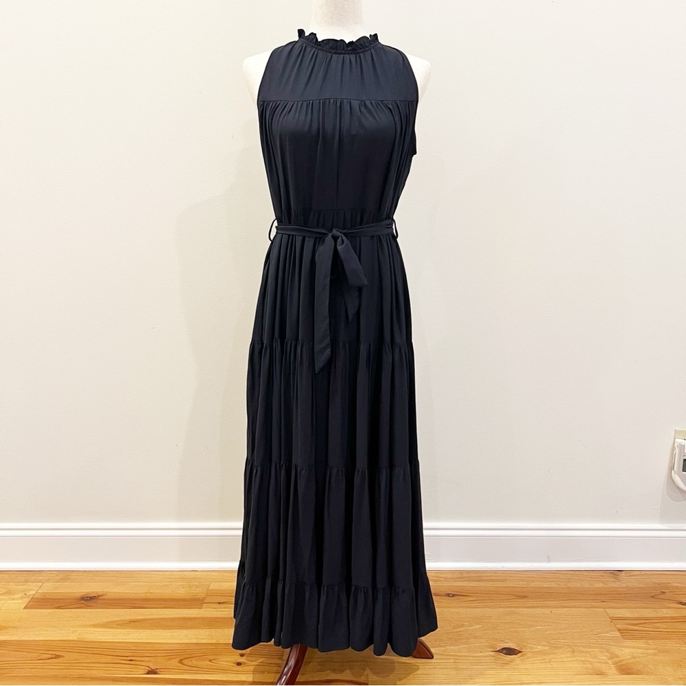 Pinch Anthropologie Dress Womens Large Navy Blue Maxi Tiered Halter Top A Line